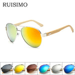 Bamboo Sunglasses pilot  Men Wooden metal Women pilot Brand Designer Mirror Original Sun Glasses for men drive retro de sol