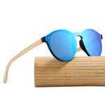 BARCUR Sping Hinge Round Sunglasses Bamboo Temples Young Wood Sun glasses Men Women Eyewear