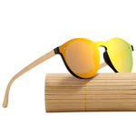 BARCUR Sping Hinge Round Sunglasses Bamboo Temples Young Wood Sun glasses Men Women Eyewear