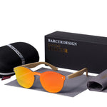 BARCUR Sping Hinge Round Sunglasses Bamboo Temples Young Wood Sun glasses Men Women Eyewear