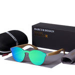 BARCUR Sping Hinge Round Sunglasses Bamboo Temples Young Wood Sun glasses Men Women Eyewear