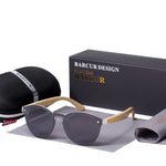 BARCUR Sping Hinge Round Sunglasses Bamboo Temples Young Wood Sun glasses Men Women Eyewear