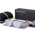 BARCUR Sping Hinge Round Sunglasses Bamboo Temples Young Wood Sun glasses Men Women Eyewear