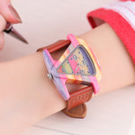 ALK bamboo triangle colorful Women wood wrist watch ladies wooden watches 2019 leather strap female male quartz wristwatch saati