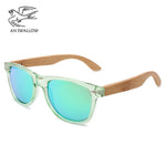 Fashion brand design transparent green wood bamboo sunglasses women's PC box bamboo legs polarized sunglasses UV protection 400