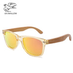 Fashion brand design transparent green wood bamboo sunglasses women's PC box bamboo legs polarized sunglasses UV protection 400