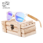 Fashion brand design transparent green wood bamboo sunglasses women's PC box bamboo legs polarized sunglasses UV protection 400