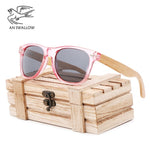 Fashion brand design transparent green wood bamboo sunglasses women's PC box bamboo legs polarized sunglasses UV protection 400