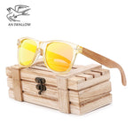 Fashion brand design transparent green wood bamboo sunglasses women's PC box bamboo legs polarized sunglasses UV protection 400
