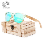 Fashion brand design transparent green wood bamboo sunglasses women's PC box bamboo legs polarized sunglasses UV protection 400