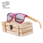 Fashion brand design transparent green wood bamboo sunglasses women's PC box bamboo legs polarized sunglasses UV protection 400