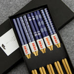 Chopsticks 5 pair Japanese Korean Food Wooden bamboo Red Black Handle Design Couple Reusable Chopstick Set Chop Stick with Case